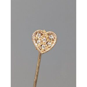Vintage Gold Tone‎ Rhinestone Heart Stick Pin Brooch Classic